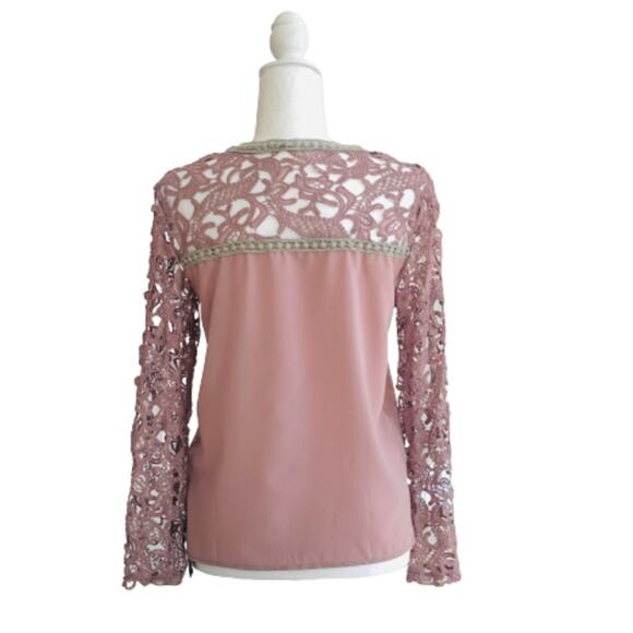 Choices Top Mauve Lace Crochet Long Sleeve Chiffon Blouse Top Size Small NEW - Picture 5 of 12